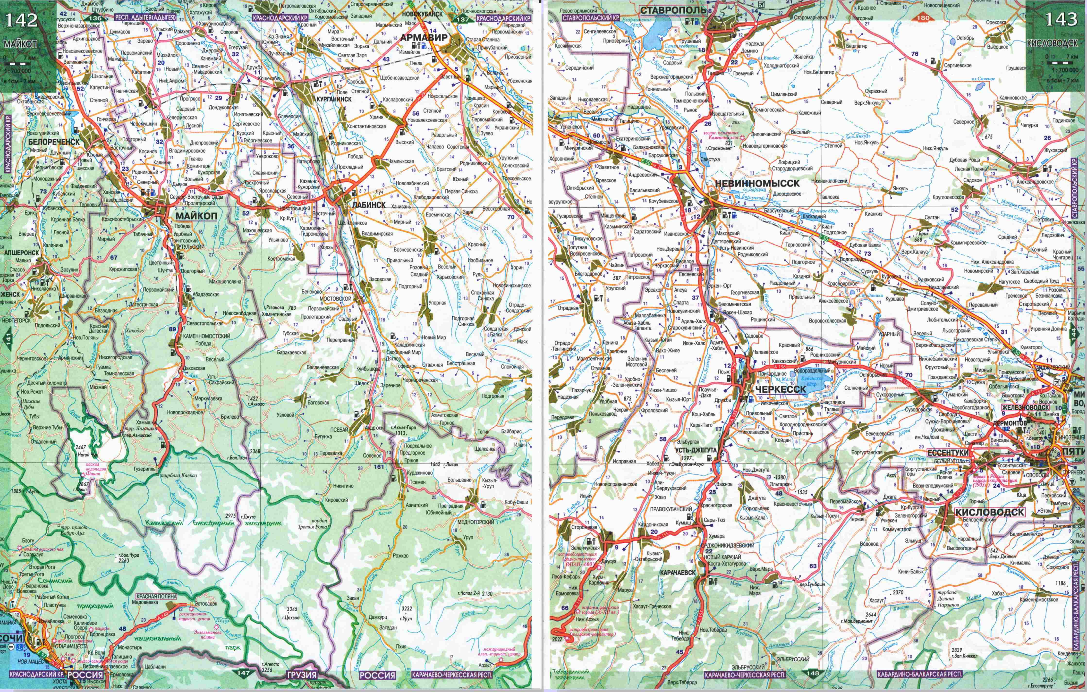 Карта Адыгеи. Подробная карта дорог Адыгейской республики и Краснодарского края, B0 - 
