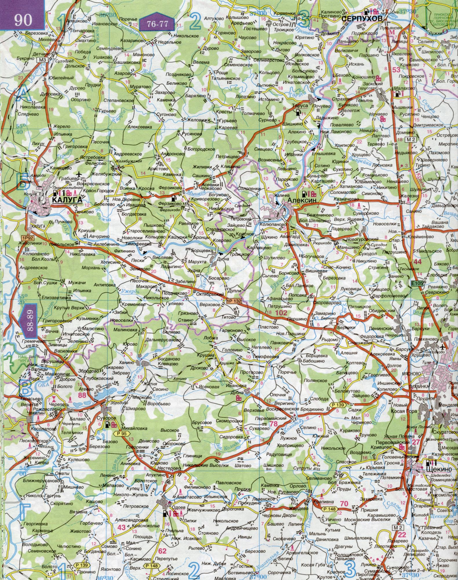 Карта Калужской области 1см=5км. Карта автомобильных дорог Калужская область. Скачать бесплатно подробную карту , C0 - Ферзиково