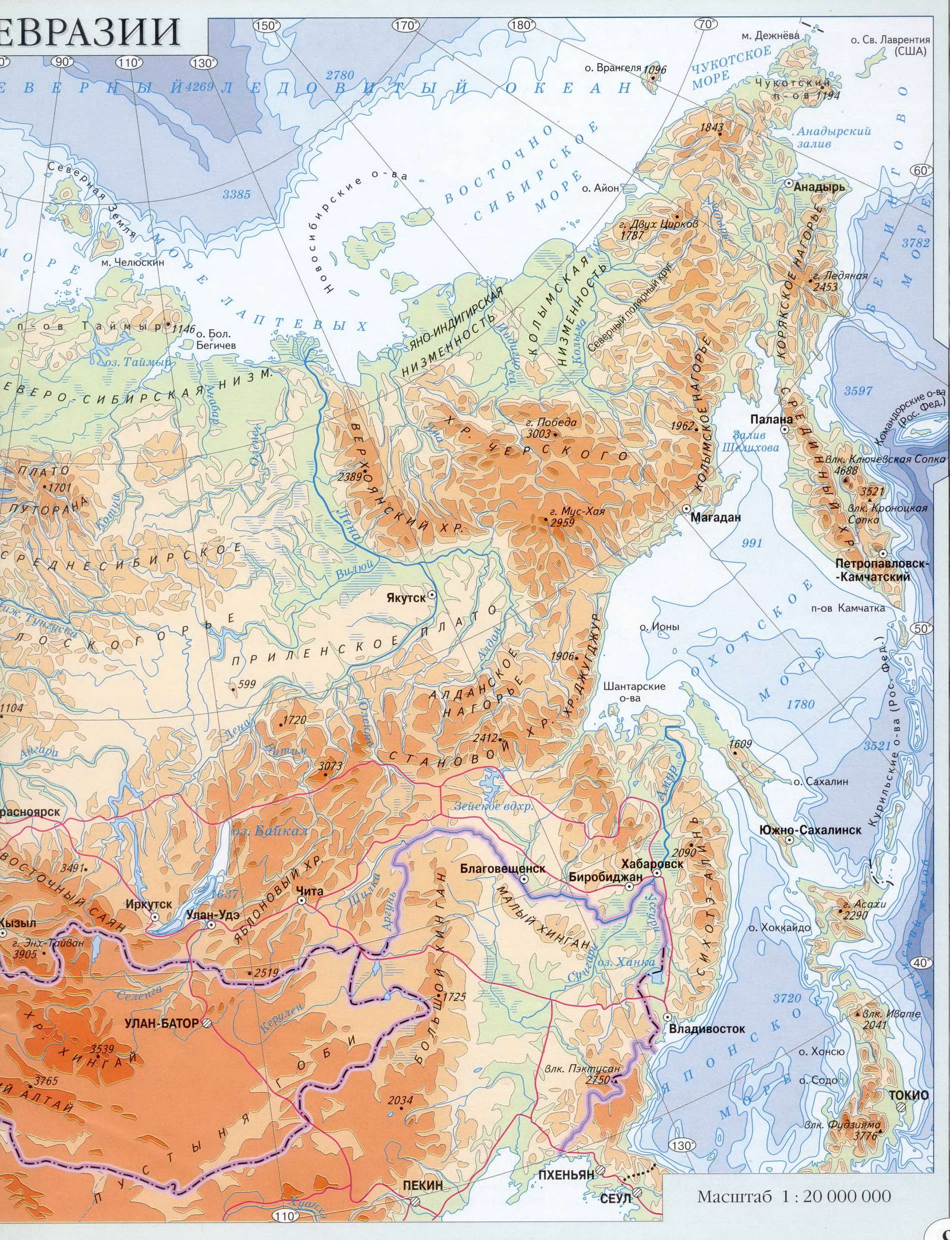  Карта России. Физическая карта России. Подробная карта России. Карта северо-восточной Евразии - России, B0 - 